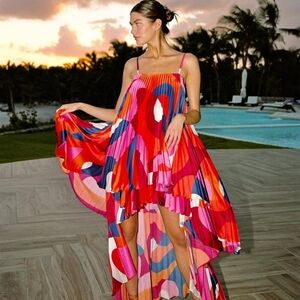 New!Hutch Design Zane High-Low Accordion Pleated Satin  Dress